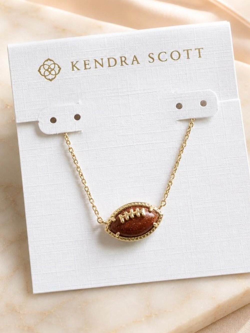 Kendra Scott Football Gold Orange Goldstone Necklace